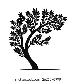 High-Quality Silhouette of a Lush Tree with Dense Foliage on White Background. Perfect for Nature, Botanical, Forest, Environmental, and Landscape-Inspired Digital and Print Designs.
