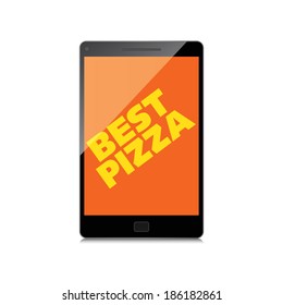 High-quality smartphone screen with the label Best Pizza. Special offer. Marketing concept.