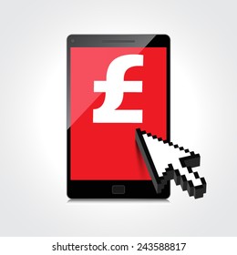 High-quality smartphone screen with the Pound symbol. Economy concept.