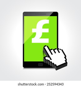 High-quality smartphone screen with the Pound symbol. Economy concept.
