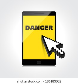 High-quality smartphone screen with the text warning sign Danger