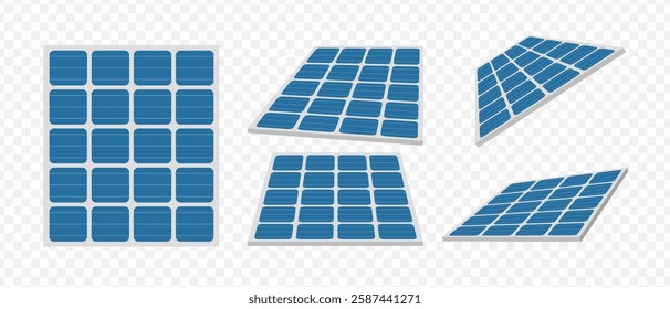 A high-quality solar panel isometric. Solar battery panel different form. Green technology concepts. Clean renewable energy. Eco energy
