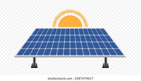 A high-quality solar panel isometric with sun. Solar battery panel. Green technology concepts. Clean renewable energy. Eco, green energy.	

