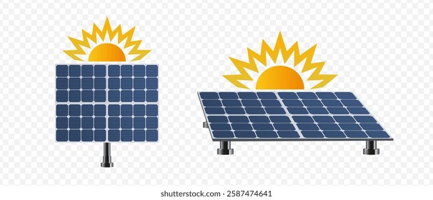 A high-quality solar panel isometric with sun. Solar battery panel. Green technology concepts. Clean renewable energy. Eco energy	
