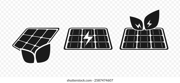 A high-quality solar panel silhouette icons with green concept. Solar battery panel. Green technology. Clean renewable energy. Eco energy	
