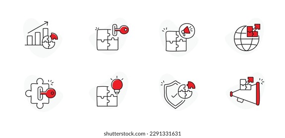 High-Quality Solution Icons for Your Business Needs. Critical Access to Strategic Data and Financial Efficiency Icons vector editable icons. Custom Hand-drawn touch.