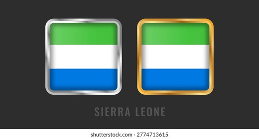 High-quality square gold and silver framed flag labels of Sierra Leone. Premium icons for Sierra Leonean products, manufacturing origin certification, and global exports.