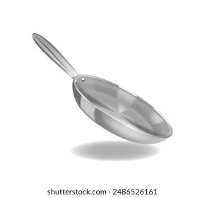 High-quality Stainless Steel Frying Pan With A Sleek Handle Isolated On White Background. 3d Vector Shiny Cooking Tool