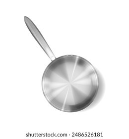 High-quality Stainless Steel Frying Pan Viewed From Above, Isolated On A White Background. Realistic 3d Vector Cookware