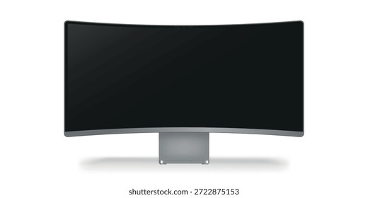 Una Imagen de gran calidad con un monitor de sobremesa limpio y minimalista con una pantalla negra, sobre un fondo blanco. El diseño elegante y moderno del monitor lo hace adecuado para mostrar contenido relacionado con la tecnología