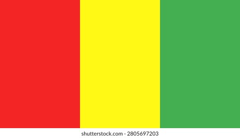 A highquality studio shot of the national flag of Guinea with vibrant red, yellow, and green vertical color bands.