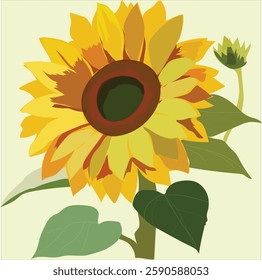 "High-Quality Sunflower  with Clean Lines and Hand-Drawn Style