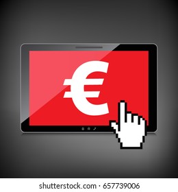High-quality tablet screen with the Euro sign. Economy concept.