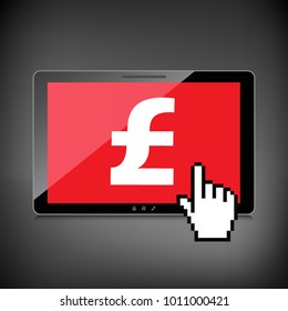 High-quality tablet screen with the Pound symbol. Economy concept.