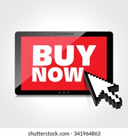 High-quality tablet screen with the text Buy Now. Special offer. Marketing concept.