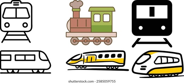 High-quality train icon vector art illustration bundle. Perfect for transportation, travel, railway, and locomotive-themed designs. Available in various formats for easy use.