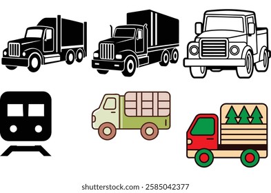 High-quality truck icon vector art illustration bundle. Perfect for branding, signage, web, apps, infographics, and transportation design projects. Available in scalable formats.