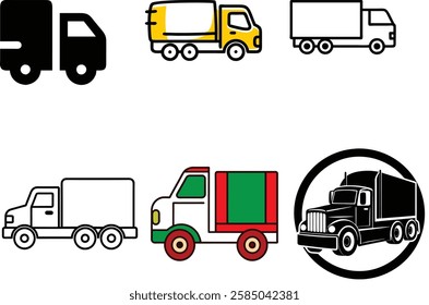 High-quality truck icon vector art illustration bundle. Perfect for branding, signage, web, apps, infographics, and transportation design projects. Available in scalable formats.