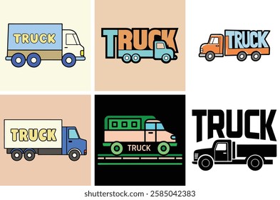 High-quality truck icon vector art illustration bundle. Perfect for branding, signage, web, apps, infographics, and transportation design projects. Available in scalable formats.