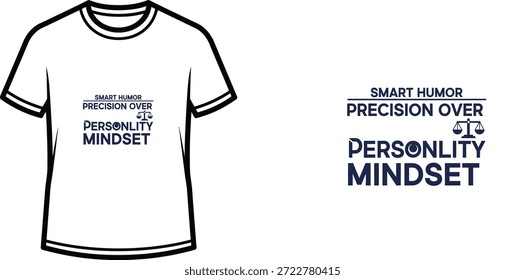 Diseño de camiseta de tipografía de alta calidad con la cita HUMOR INTELIGENTE PRECISIÓN SOBRE LA MENTALIDAD DE LA PERSONALIDAD en un estilo minimalista, Arte vectorial profesional aislado sobre un fondo transparente.