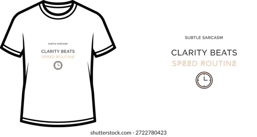 Diseño de camiseta de tipografía de alta calidad con la cita CLARITY BEATS SPEED ROUTINE en un estilo minimalista, Arte vectorial profesional aislado sobre un fondo transparente.