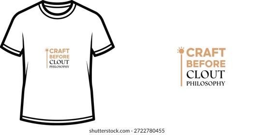 Um design de camiseta de tipografia de alta qualidade com a citação "CRAFT BEFORE CLOUT PHILOSOPHY" em um estilo limpo, moderno, minimalista, arte vetorial profissional isolado em um fundo transparente.