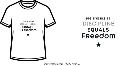 Un diseño de camiseta de tipografía de alta calidad con la cita "HÁBITOS POSITIVOS DISCIPLINA EQUALS Freedom ★" en un estilo minimalista y moderno, Arte vectorial profesional aislado sobre un fondo transparente.