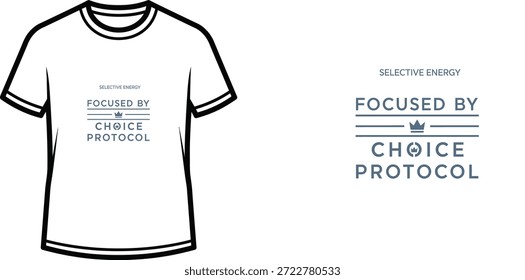 Diseño de camiseta de tipografía de alta calidad con la cita "ENERGÍA SELECTIVA ENFOCADA POR PROTOCOLO DE ELECCIÓN" en un estilo minimalista, Arte vectorial profesional aislado sobre un fondo transparente.