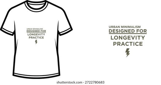 High-quality typography t-shirt design featuring the quote URBAN MINIMALISM DESIGNED FOR LONGEVITY PRACTICE in a minimalist style, professional vector art isolated on a transparent background.