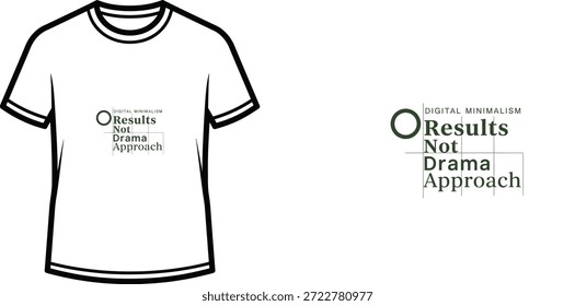 Diseño de camiseta de tipografía de alta calidad con la cita Results Not Drama Approach en un estilo minimalista, Arte vectorial profesional aislado sobre un fondo transparente.