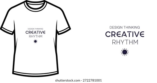 Un diseño de camiseta de tipografía de alta calidad con la cita "DESIGN THINKING CREATIVE RHYTHM" en un estilo minimalista y moderno, Arte vectorial profesional aislado sobre un fondo transparente.