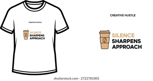 Diseño de camiseta de tipografía de alta calidad con la cita "ENFOQUE SILENCE SHARPENS" en un estilo minimalista, Arte vectorial profesional aislado sobre un fondo transparente.