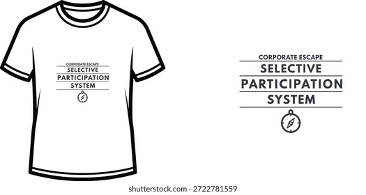 Un diseño de camiseta de tipografía de alta calidad con la cita "SISTEMA DE PARTICIPACIÓN SELECTIVA DE ESCAPE CORPORATIVA" en un estilo minimalista moderno, Arte vectorial profesional aislado sobre un fondo transparente.