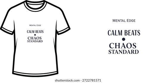 Um design de camiseta de tipografia de alta qualidade com a citação "MENTAL EDGE CALM BEATS ● CHAOS STANDARD" em um estilo minimalista, arte vetorial profissional isolada em um fundo transparente.