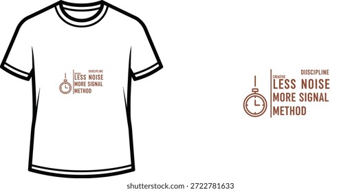 Diseño de camiseta de tipografía de alta calidad con el método de la señal MENOS RUIDO MÁS en un estilo minimalista, Arte vectorial profesional aislado en un fondo transparente.