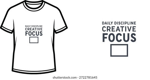 Diseño de camiseta de tipografía de alta calidad con la cita DAILY DISCIPLINE CREATIVE FOCUS en un estilo minimalista, Arte vectorial profesional aislado sobre un fondo transparente.