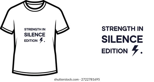 Hochwertiges Typografie-T-Shirt-Design mit dem Zitat STRENGTH IN SILENCE EDITION im minimalistischen Stil, professionelle Vektorkunst einzeln auf transparentem Hintergrund.