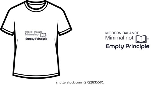 Hochwertiges Typografie-T-Shirt-Design mit dem Zitat "MODERN BALANCE Minimal not Empty Principle" im minimalistischen Stil, professionelle Vektorkunst einzeln auf transparentem Hintergrund.