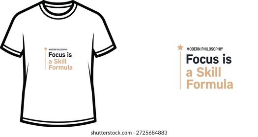 Um design de t-shirt de tipografia de alta qualidade com a citação "MODERN PHILOSOPHY Focus é uma Fórmula de Habilidade" em um estilo moderno, minimalista, arte vetorial profissional isolado em um fundo transparente.