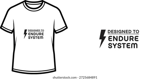 Um design de camiseta de tipografia de alta qualidade com a citação "DESIGNED TO ENDURE SYSTEM" em um estilo moderno, minimalista, atlético, arte vetorial profissional isolado em um fundo transparente.
