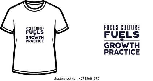 High-quality typography t-shirt design featuring the quote FOCUS CULTURE FUELS GROWTH PRACTICE in a minimalist style, professional vector art isolated on a transparent background.