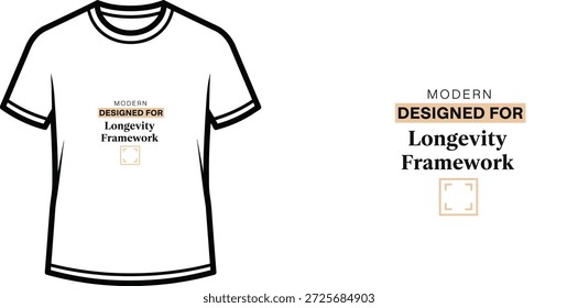 Ein hochwertiges Typografie-T-Shirt-Design mit dem Zitat "MODERN DESIGNED FOR Longevity Framework" in einem minimalistischen und modernen Stil, professionelle Vektorkunst einzeln auf transparentem Hintergrund.