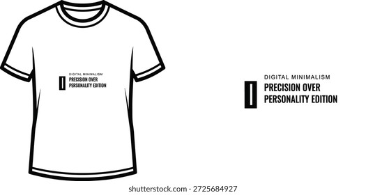 High-quality typography t-shirt design featuring the quote DIGITAL MINIMALISM PRECISION OVER PERSONALITY EDITION in a minimalist style, professional vector art isolated on a transparent background.