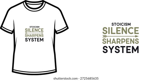 Um design de t-shirt de tipografia de alta qualidade com a citação "SISTEMA DE AFIADAS DE SILÊNCIO DE ESTOICISMO" em um estilo minimalista e moderno, arte vetorial profissional isolado em um fundo transparente.