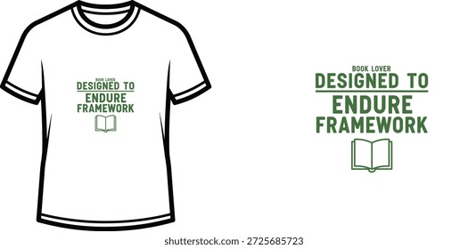 Hochwertiges Typografie-T-Shirt-Design mit dem Zitat BUCH LOVER DESIGNED TO ENDURE FRAMEWORK im minimalistischen Stil, professionelle Vektorkunst einzeln auf transparentem Hintergrund.