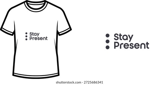High-quality typography t-shirt design featuring the quote 'Stay Present' in a minimalist style, professional vector art isolated on a transparent background.