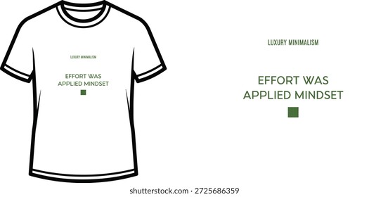 Um design de camiseta de tipografia de alta qualidade com a citação "LUXURY MINIMALISM EFFORT WAS APPLIED MINDSET" em um estilo minimalista, arte vetorial profissional isolada em um fundo transparente.