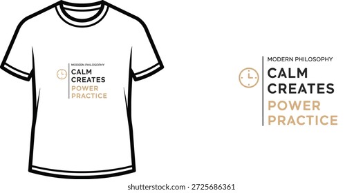 Um design de t-shirt de tipografia de alta qualidade com a citação "MODERN PHILOSOPHY CALM CREATES POWER PRACTICE" em um estilo minimalista e moderno, arte vetorial profissional isolado em um fundo transparente.