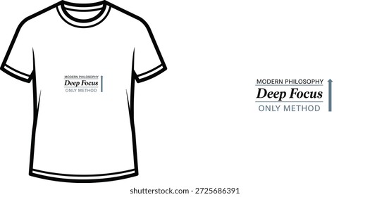 Um design de t-shirt de tipografia de alta qualidade com a citação "MODERN PHILOSOPHY Deep Focus ONLY METHOD" em um estilo minimalista, arte vetorial profissional isolado em um fundo transparente.