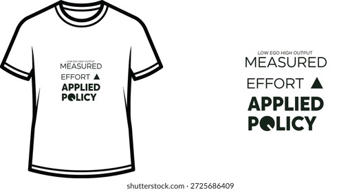 Design de camiseta de tipografia de alta qualidade com a citação "LOW EGO HIGH OUTPUT MEASURED EFFORT APPLIED POLICY" em um estilo minimalista, arte vetorial profissional isolada em um fundo transparente.